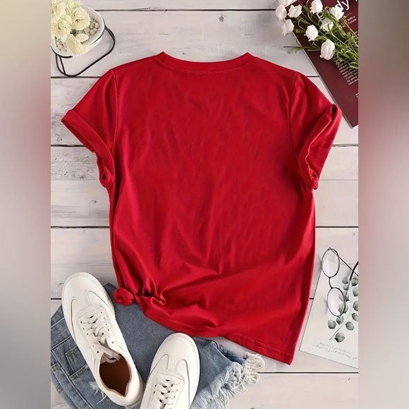 1X Plus Size Letter Print T-Shirt Casual Crew Neck Short Sleeve T-Shirt - Picture 2 of 6